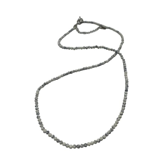 Light Gray Dainty Beaded Necklace Adjustable Chain - Picture 4 of 4